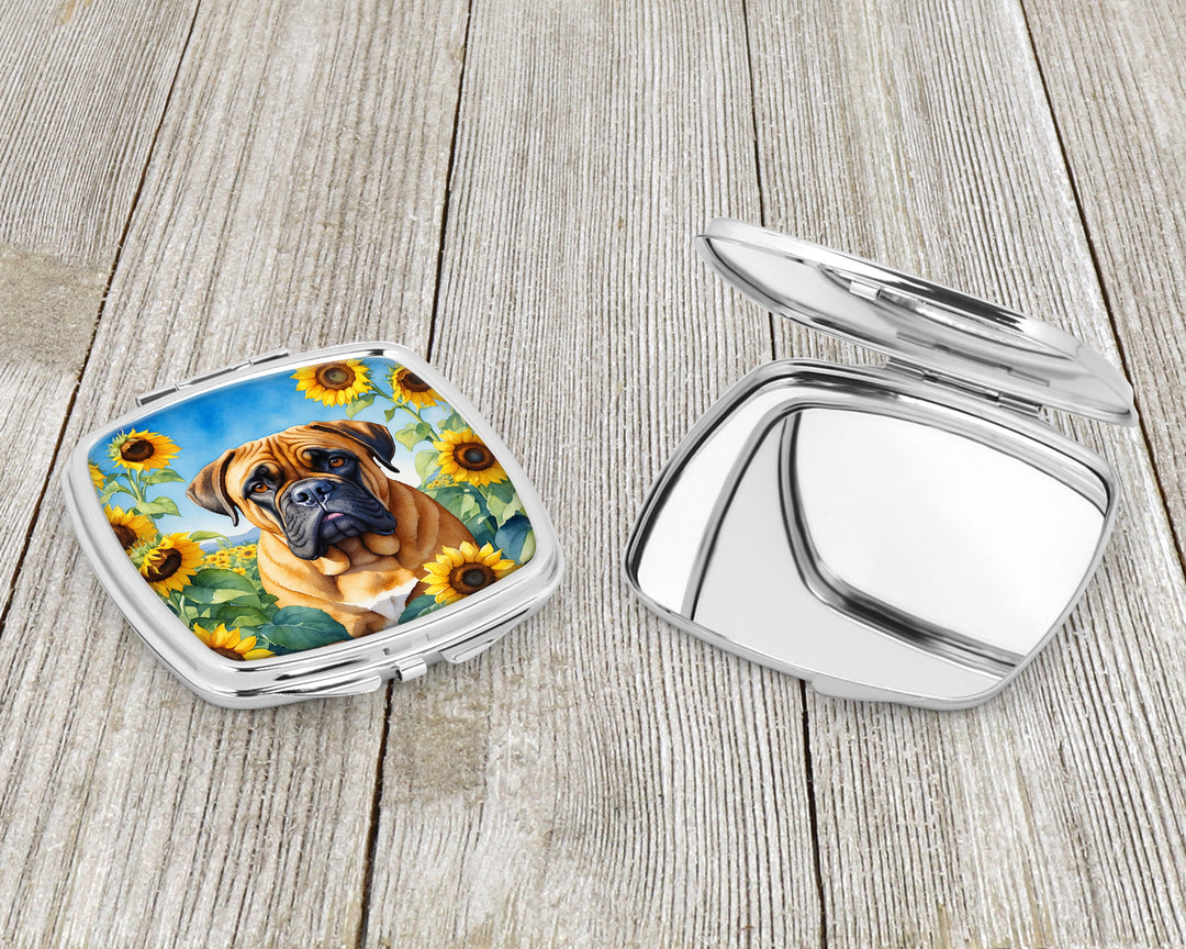 Bullmastiff in Sunflowers Compact Mirror Image 3