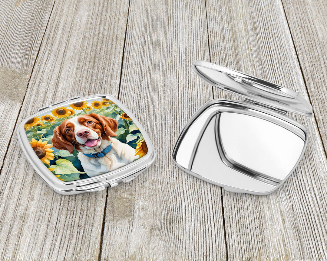 Brittany Spaniel in Sunflowers Compact Mirror Image 3