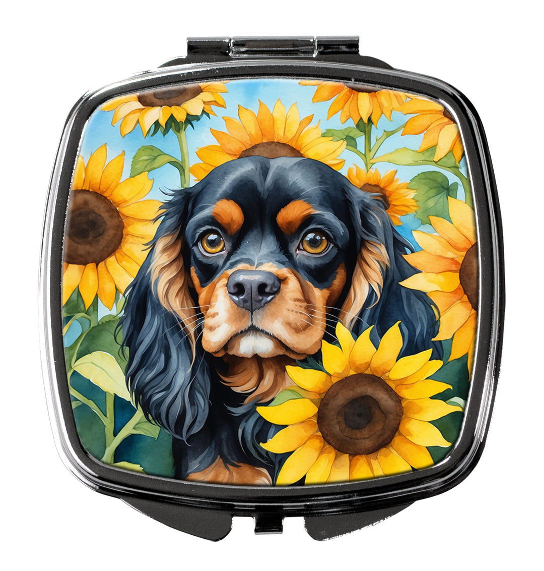 Cavalier Spaniel in Sunflowers Compact Mirror Image 1