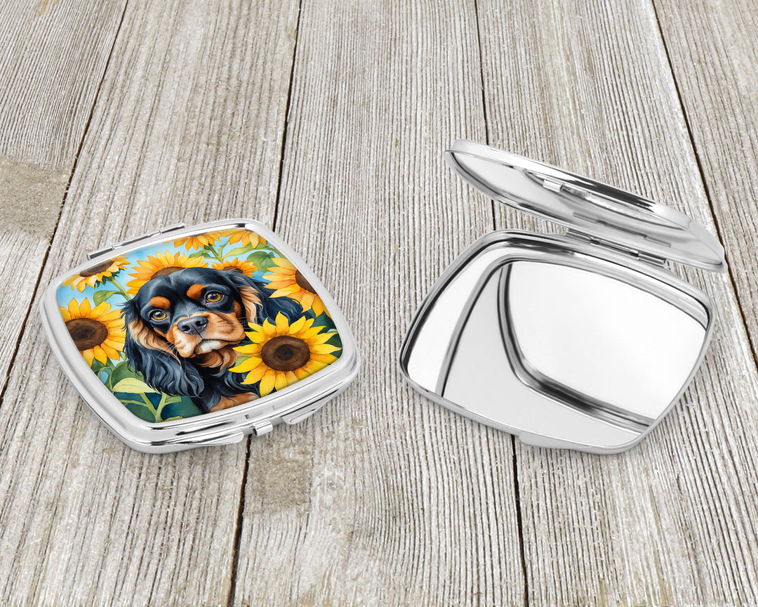 Cavalier Spaniel in Sunflowers Compact Mirror Image 3