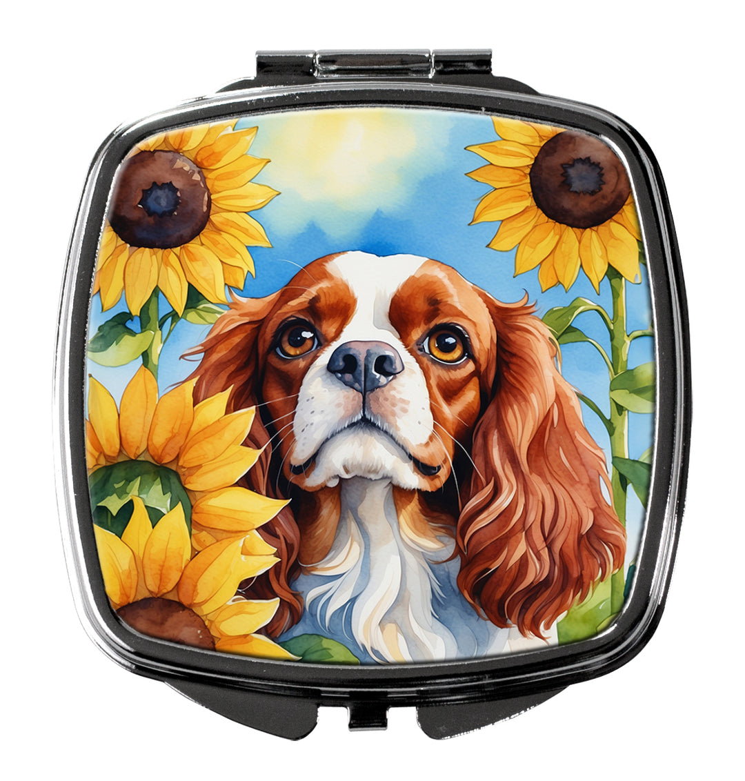 Cavalier Spaniel in Sunflowers Compact Mirror Image 1