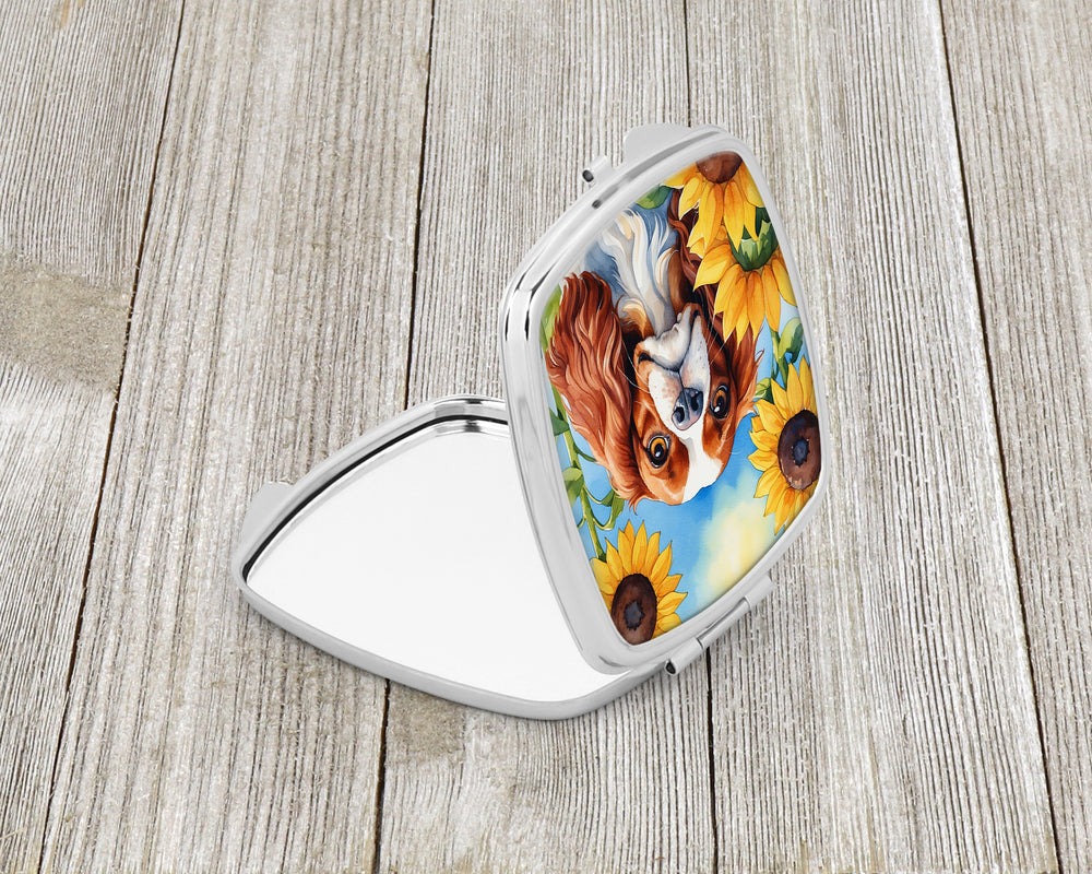 Cavalier Spaniel in Sunflowers Compact Mirror Image 2