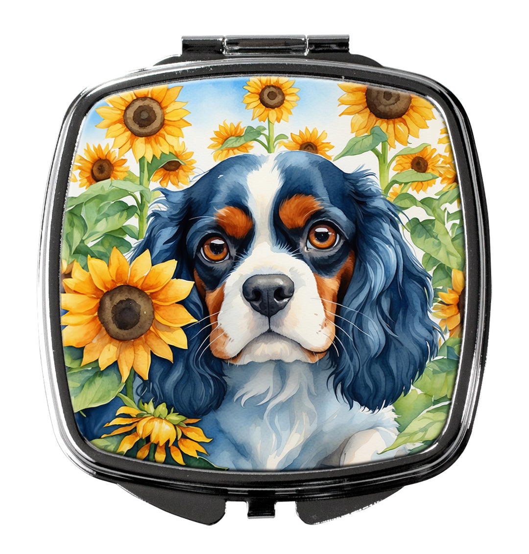 Cavalier Spaniel in Sunflowers Compact Mirror Image 1