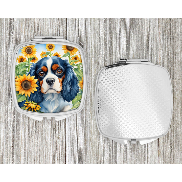 Cavalier Spaniel in Sunflowers Compact Mirror Image 4