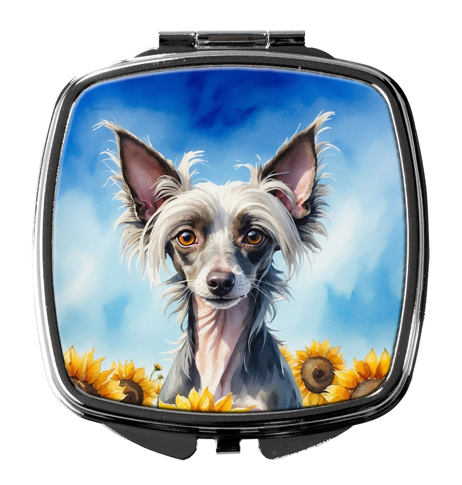 Chinese Crested in Sunflowers Compact Mirror Image 1
