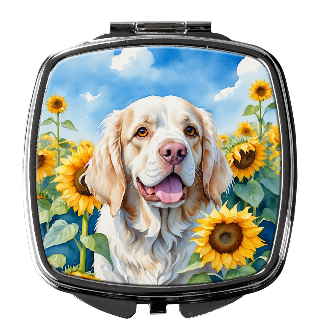 Clumber Spaniel in Sunflowers Compact Mirror Image 1