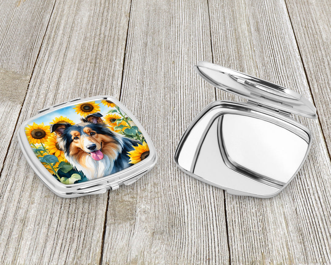 Collie in Sunflowers Compact Mirror Image 3