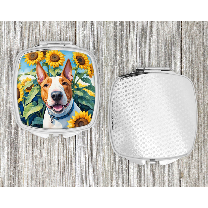 English Bull Terrier in Sunflowers Compact Mirror Image 4