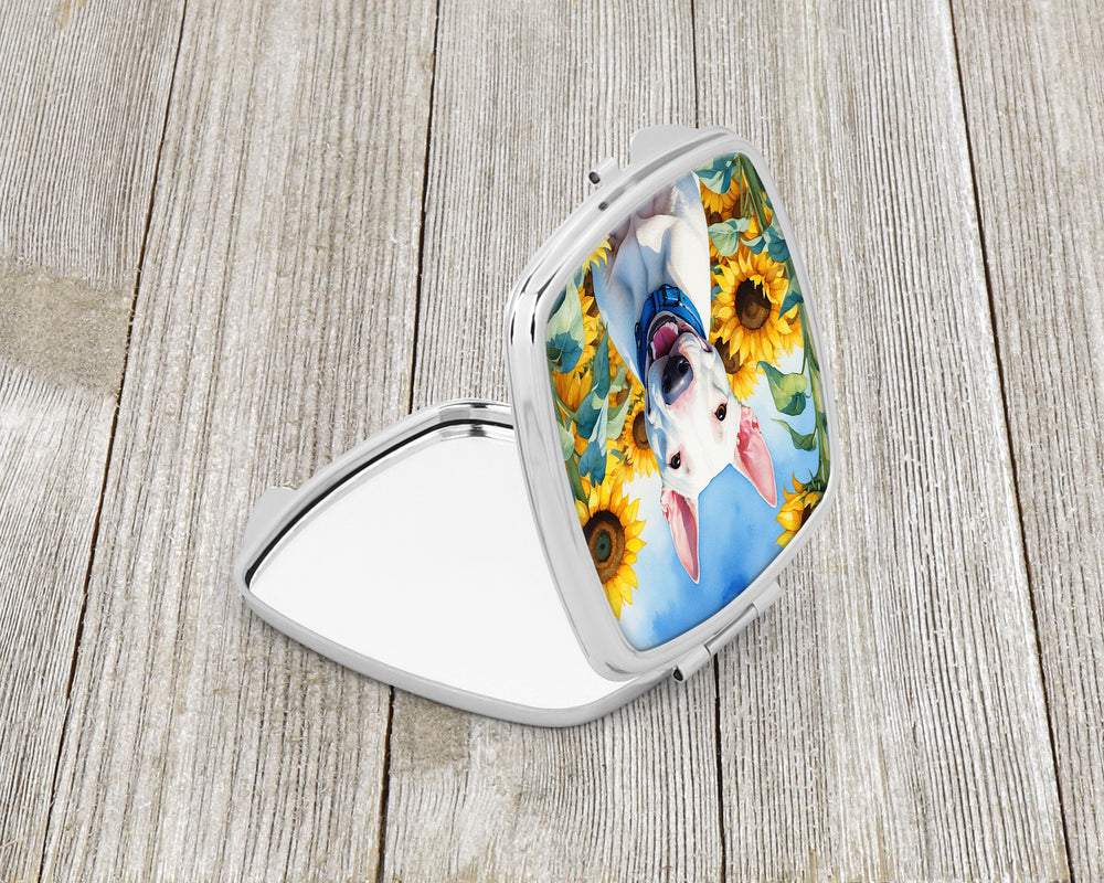 English Bull Terrier in Sunflowers Compact Mirror Image 2