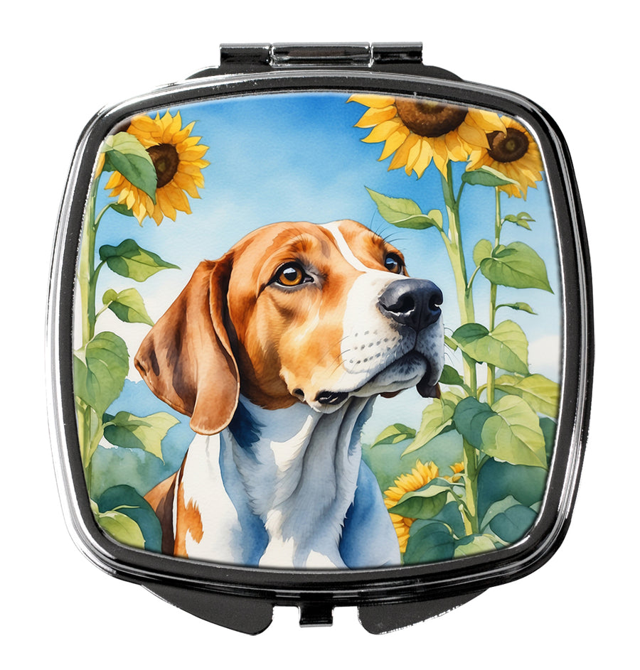 English Foxhound in Sunflowers Compact Mirror Image 1