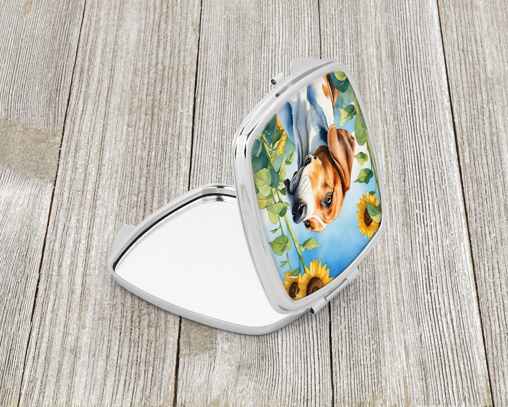 English Foxhound in Sunflowers Compact Mirror Image 2