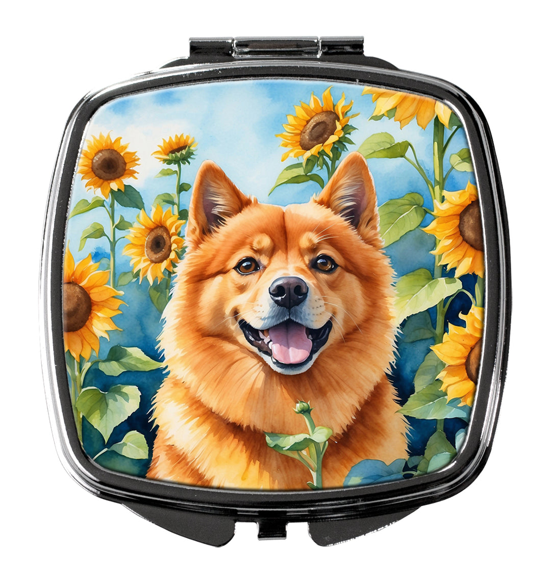 Finnish Spitz in Sunflowers Compact Mirror Image 1
