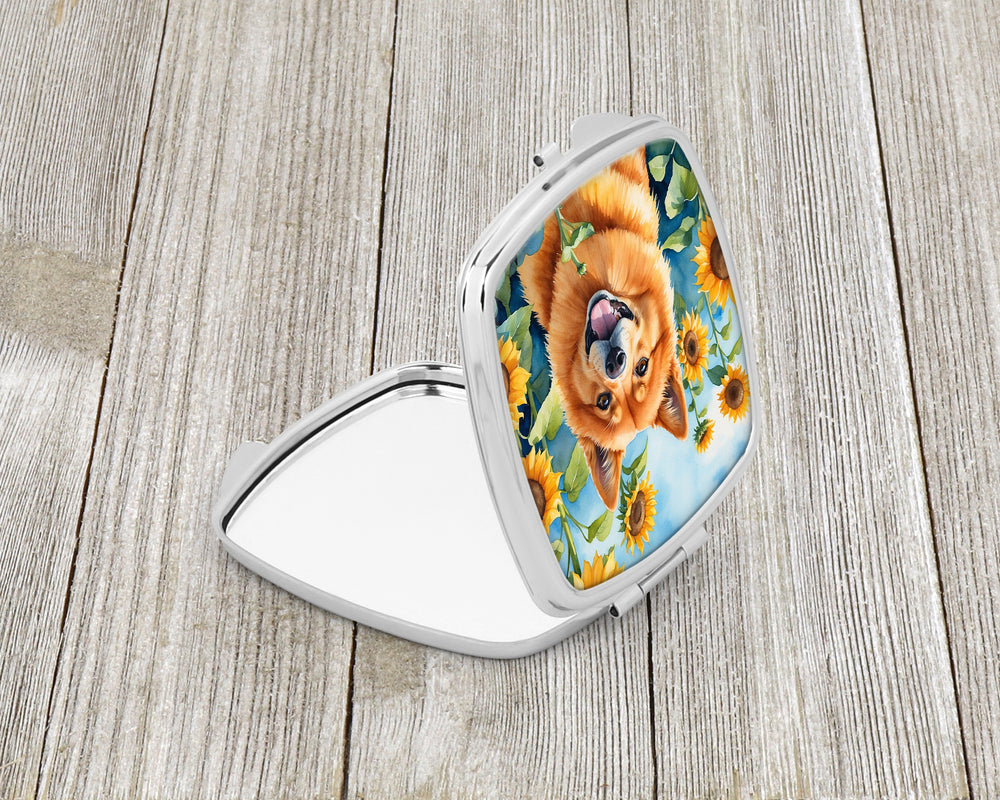 Finnish Spitz in Sunflowers Compact Mirror Image 2