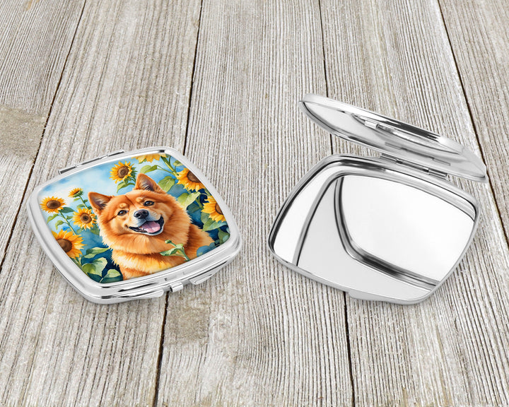 Finnish Spitz in Sunflowers Compact Mirror Image 3