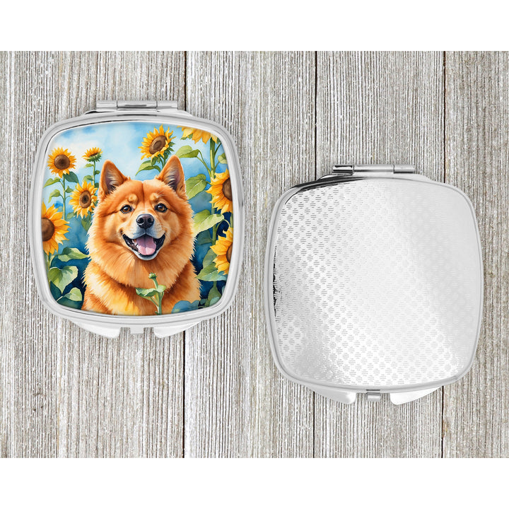 Finnish Spitz in Sunflowers Compact Mirror Image 4