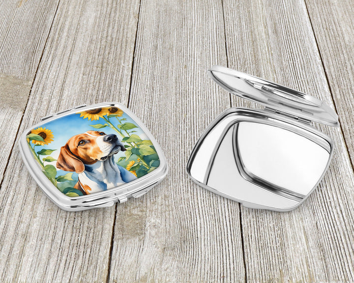 English Foxhound in Sunflowers Compact Mirror Image 3