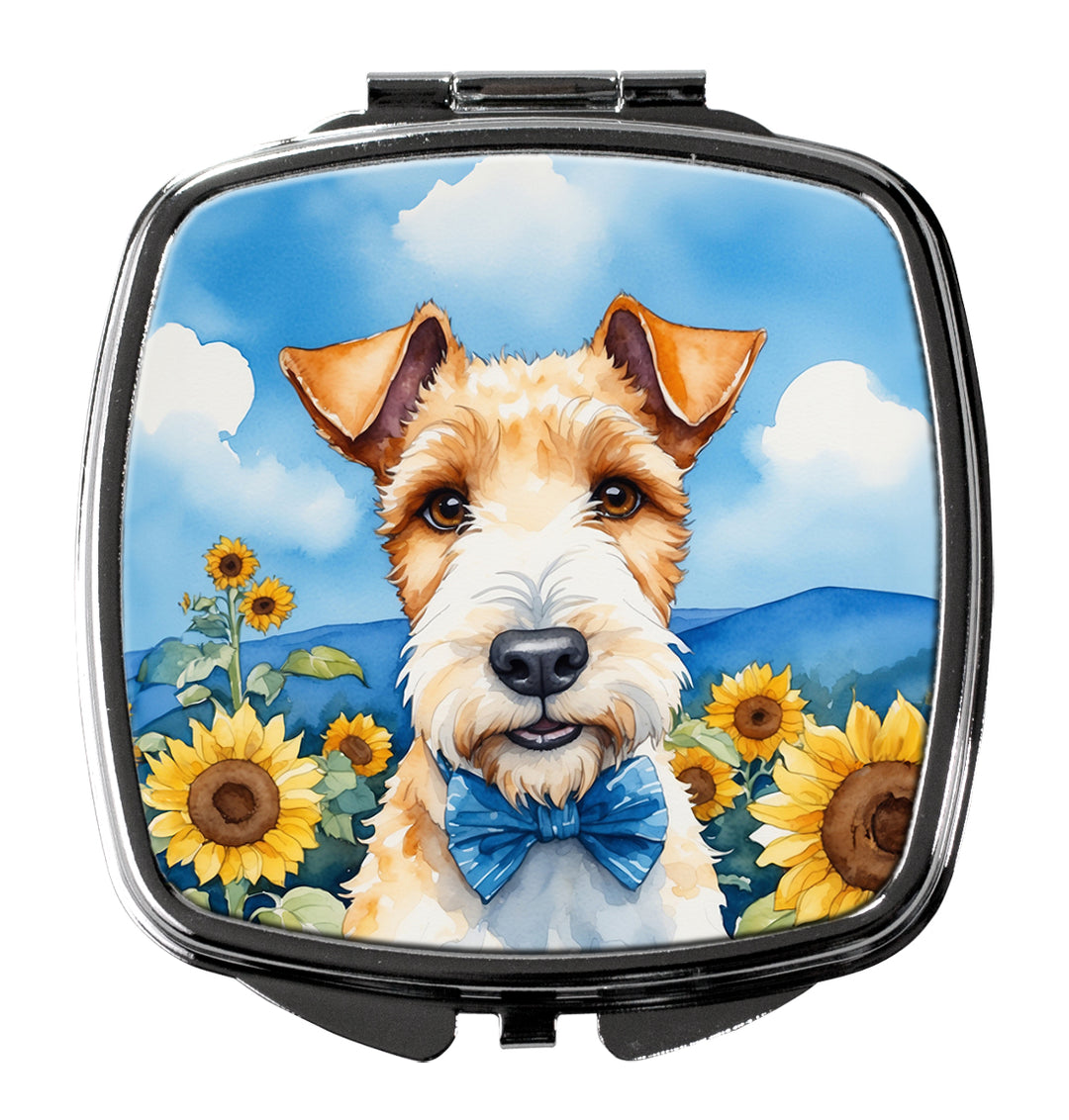 Fox Terrier in Sunflowers Compact Mirror Image 1