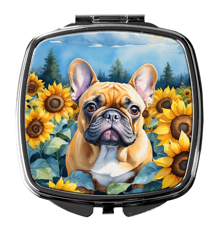 French Bulldog in Sunflowers Compact Mirror Image 1