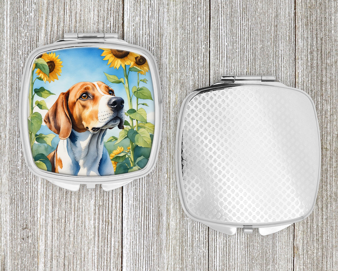 English Foxhound in Sunflowers Compact Mirror Image 4