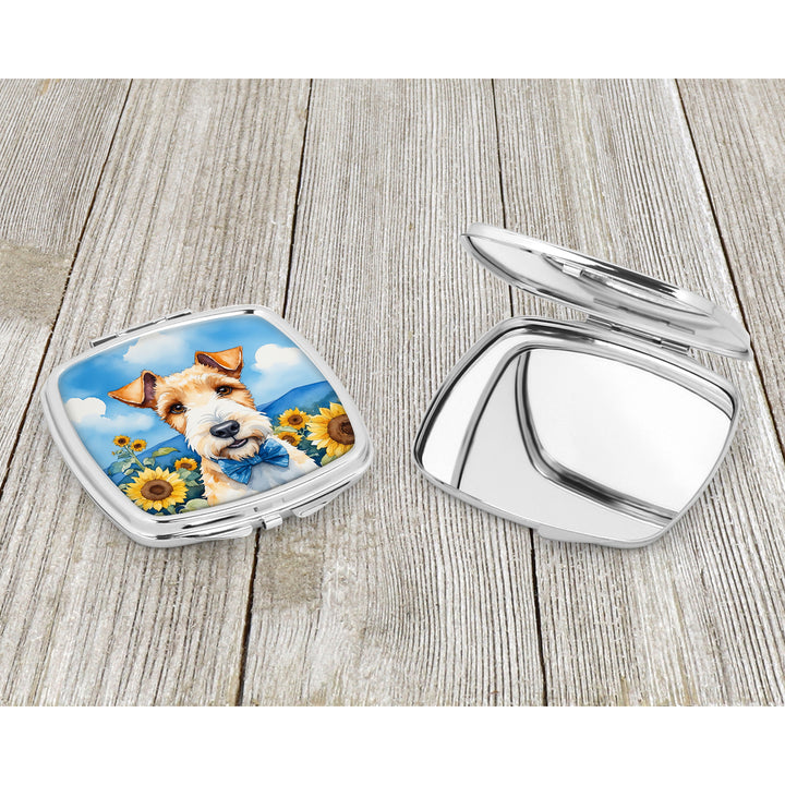 Fox Terrier in Sunflowers Compact Mirror Image 3