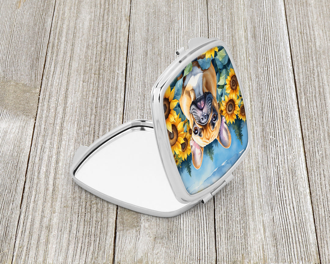 French Bulldog in Sunflowers Compact Mirror Image 2