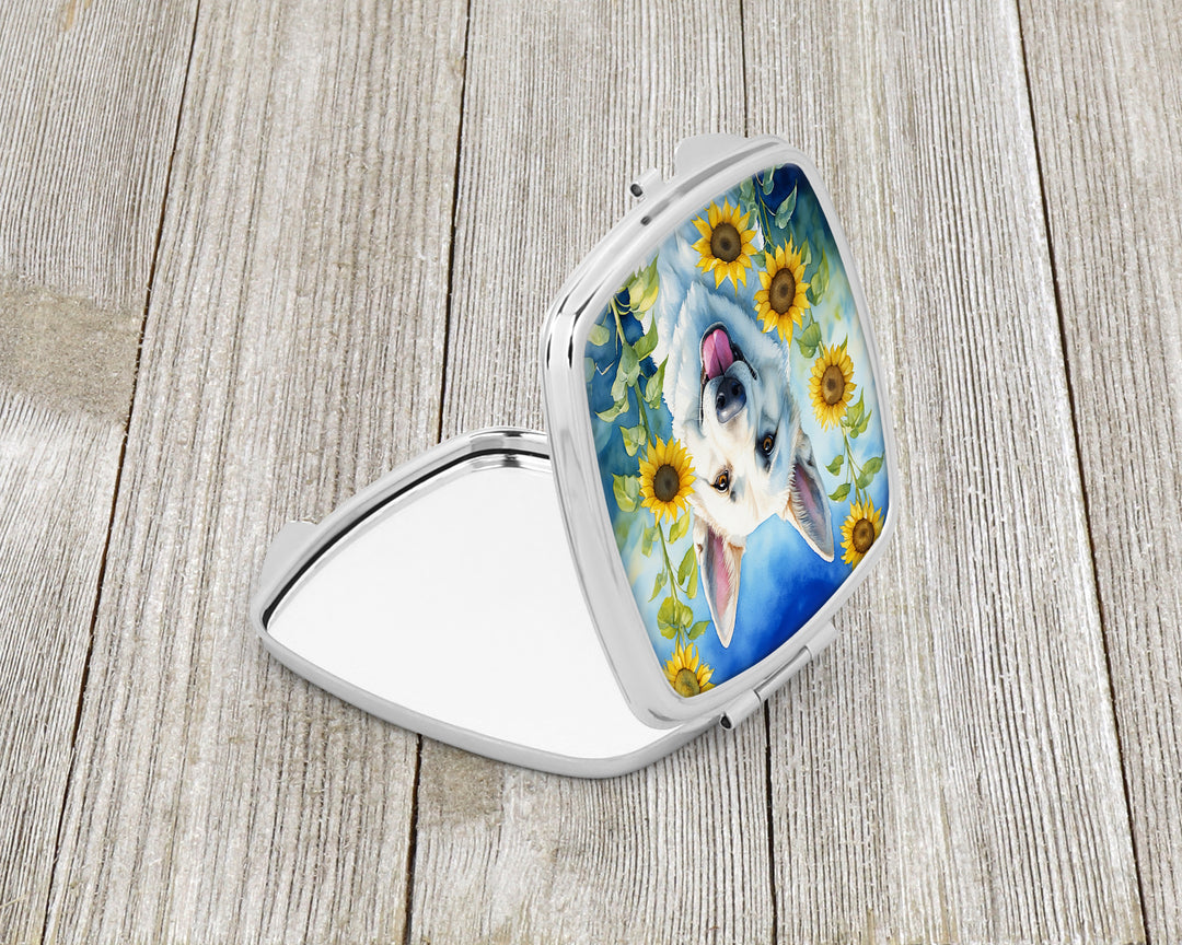 White German Shepherd in Sunflowers Compact Mirror Image 2