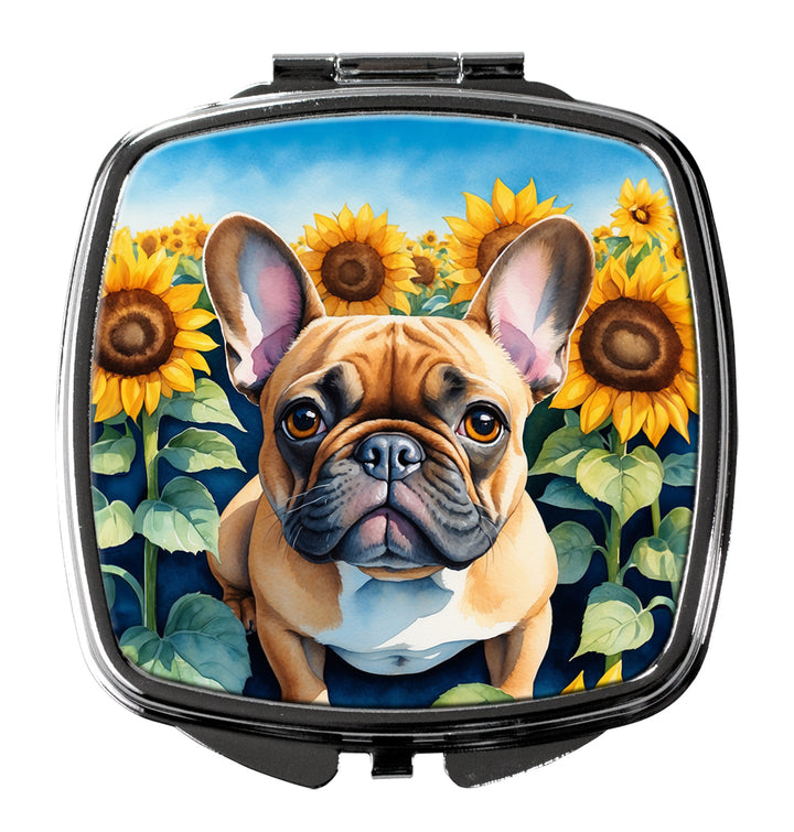 French Bulldog in Sunflowers Compact Mirror Image 1