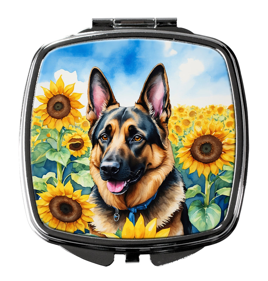 German Shepherd in Sunflowers Compact Mirror Image 1