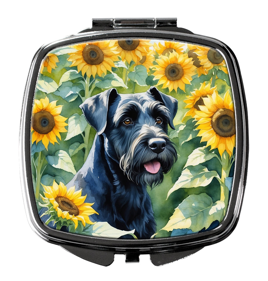Giant Schnauzer in Sunflowers Compact Mirror Image 1