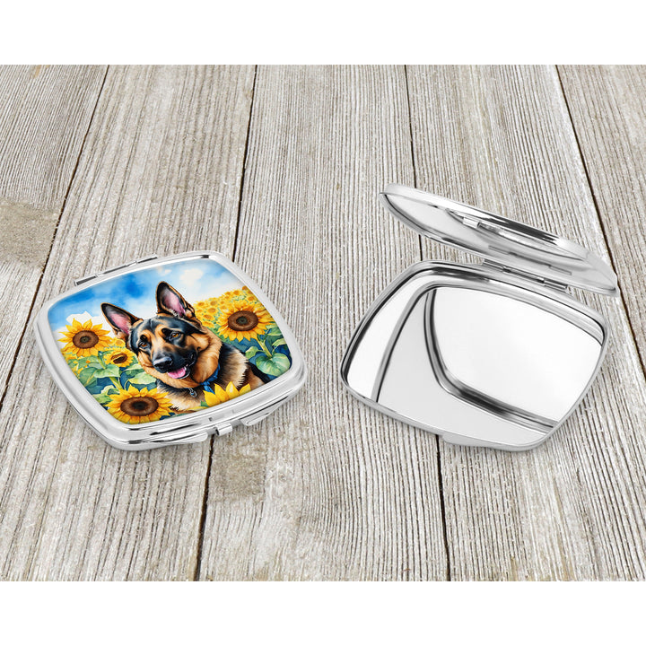 German Shepherd in Sunflowers Compact Mirror Image 3