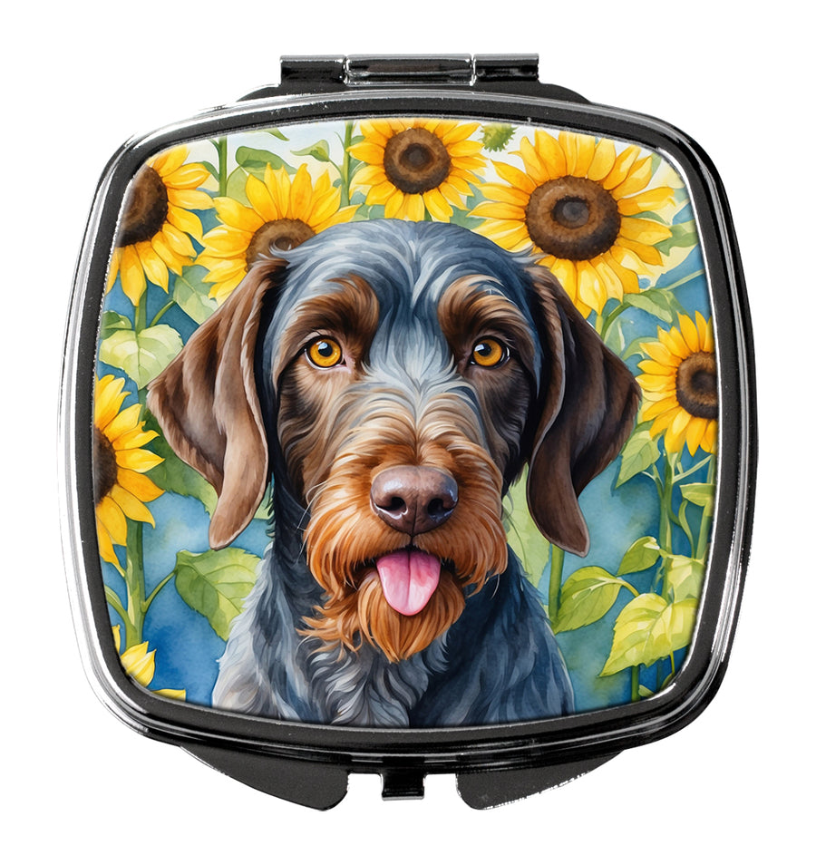 German Wirehaired Pointer in Sunflowers Compact Mirror Image 1