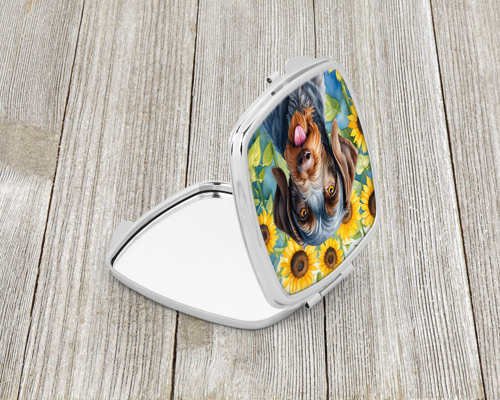German Wirehaired Pointer in Sunflowers Compact Mirror Image 2