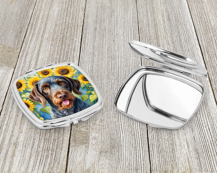 German Wirehaired Pointer in Sunflowers Compact Mirror Image 3