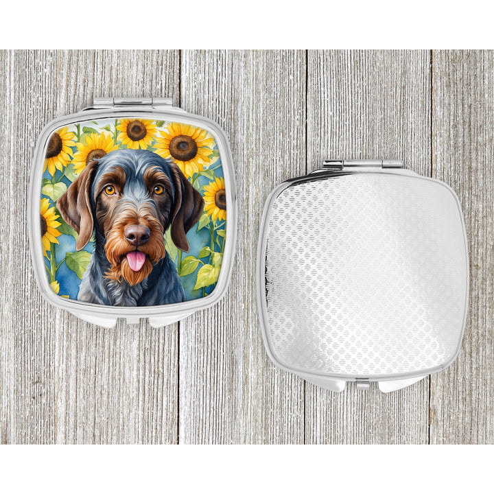 German Wirehaired Pointer in Sunflowers Compact Mirror Image 4