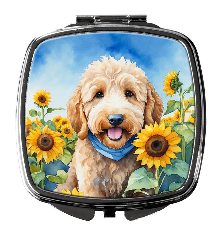 Goldendoodle in Sunflowers Compact Mirror Image 1