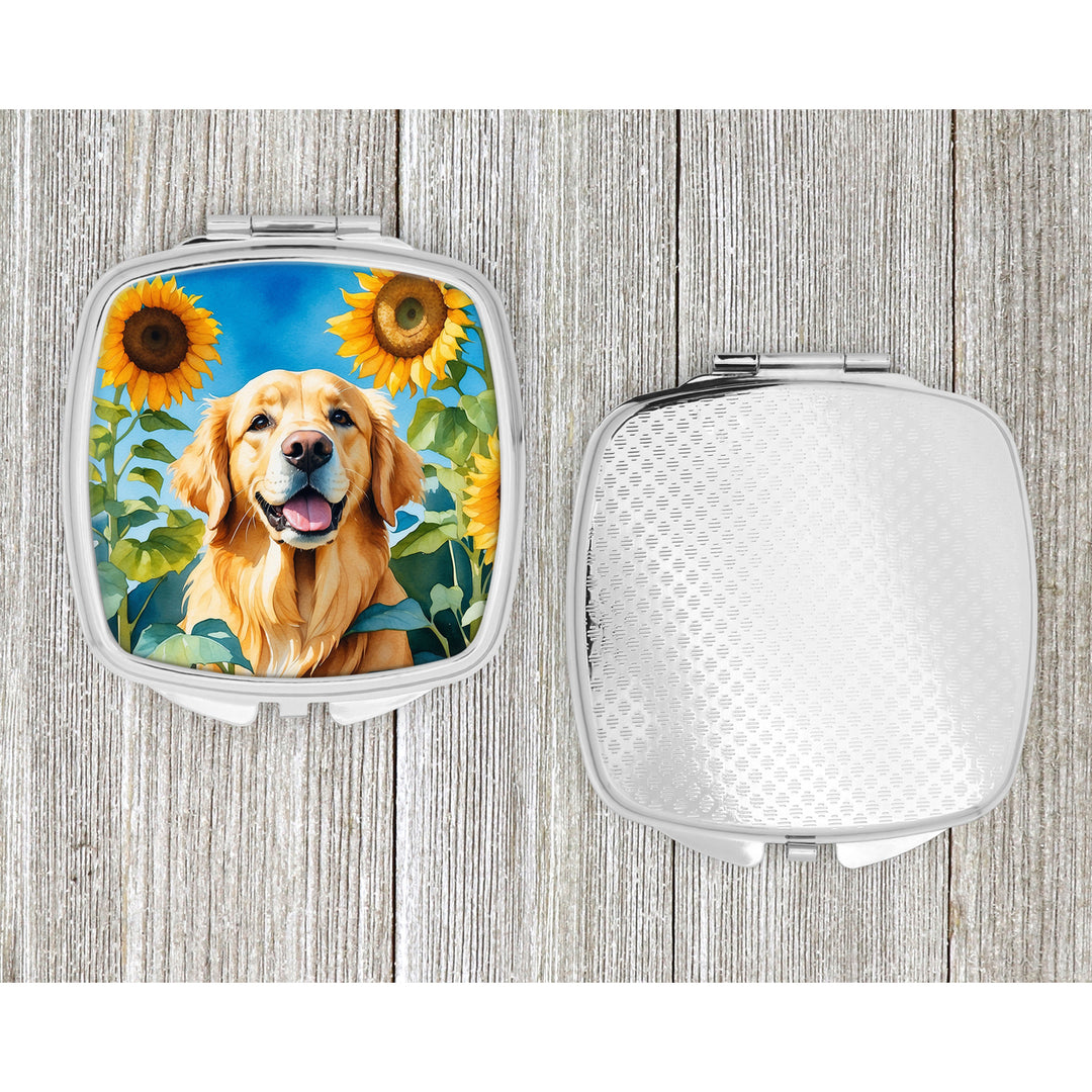 Golden Retriever in Sunflowers Compact Mirror Image 4