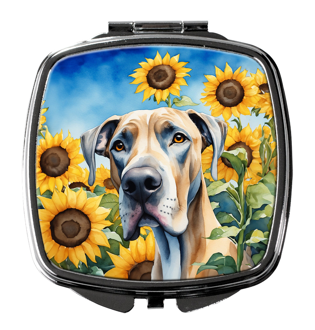 Great Dane in Sunflowers Compact Mirror Image 1
