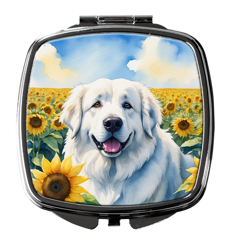 Great Pyrenees in Sunflowers Compact Mirror Image 1