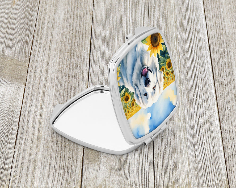 Great Pyrenees in Sunflowers Compact Mirror Image 2