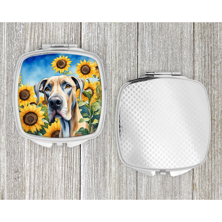 Great Dane in Sunflowers Compact Mirror Image 4