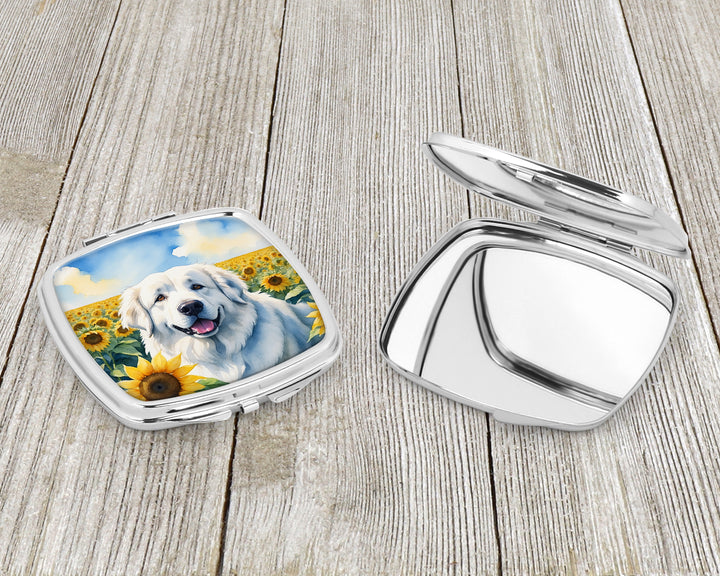 Great Pyrenees in Sunflowers Compact Mirror Image 3