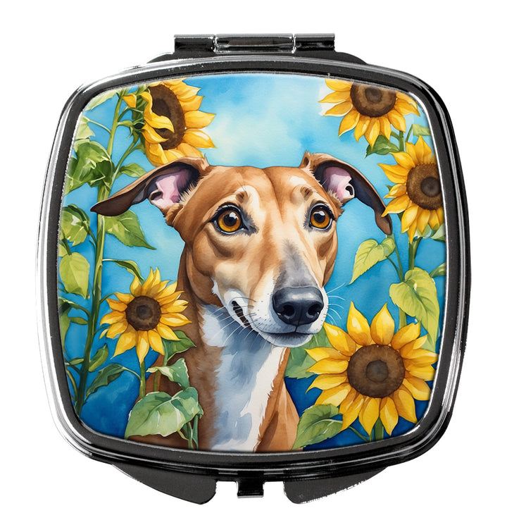 Greyhound in Sunflowers Compact Mirror Image 1