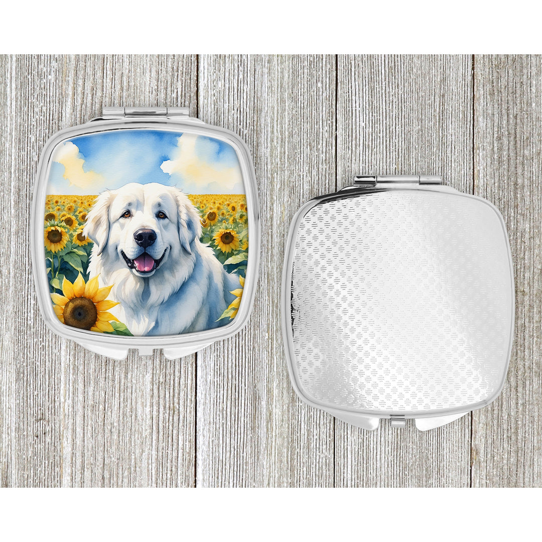 Great Pyrenees in Sunflowers Compact Mirror Image 4