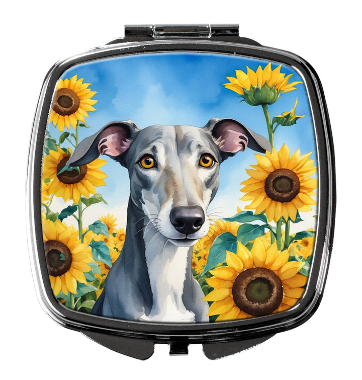 Greyhound in Sunflowers Compact Mirror Image 1