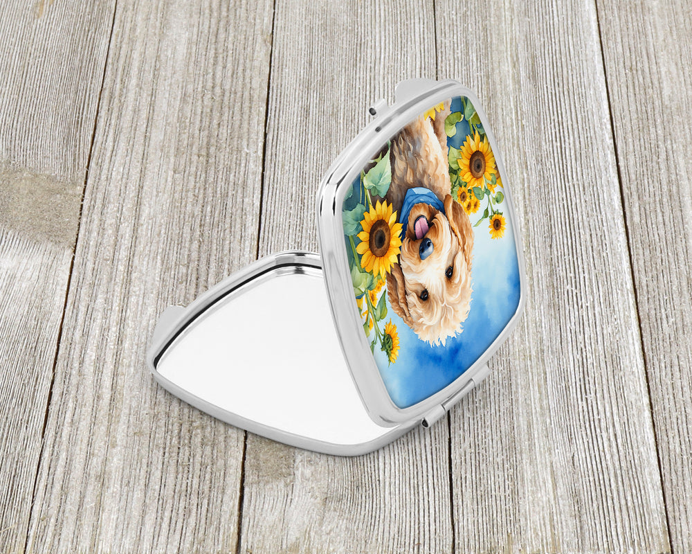 Goldendoodle in Sunflowers Compact Mirror Image 2