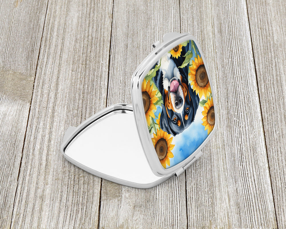 Greater Swiss Mountain Dog in Sunflowers Compact Mirror Image 2