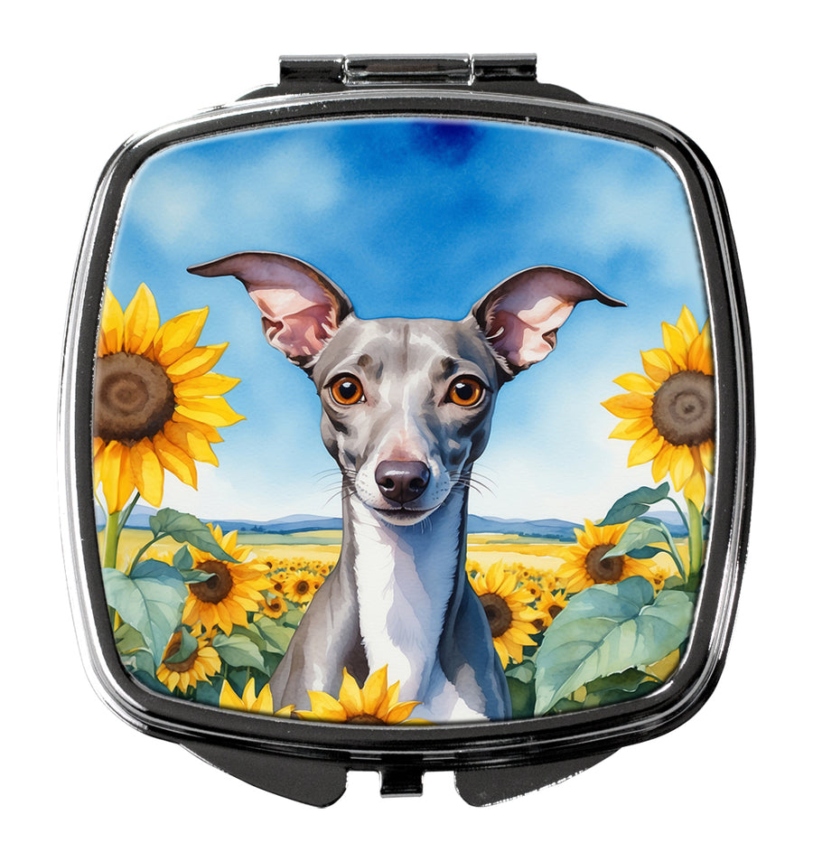 Italian Greyhound in Sunflowers Compact Mirror Image 1
