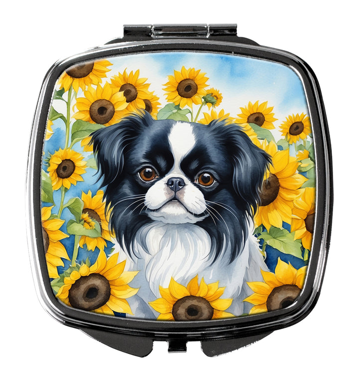 Japanese Chin in Sunflowers Compact Mirror Image 1