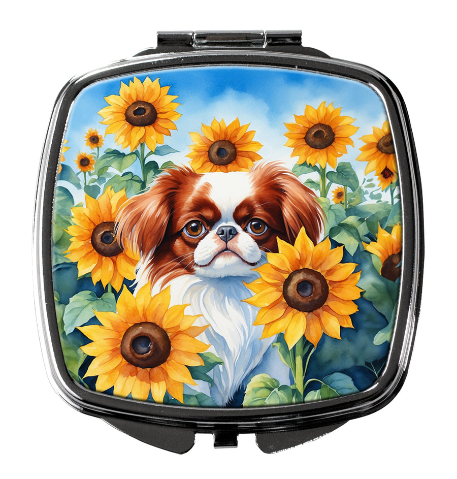 Japanese Chin in Sunflowers Compact Mirror Image 1