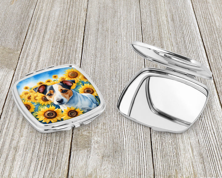 Jack Russell Terrier in Sunflowers Compact Mirror Image 3